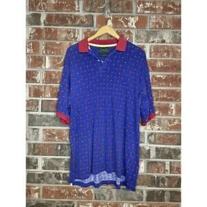 Vintage Golf Print Short Sleeve Polo Shirt Mens Large 100% Cotton Preppy Classic